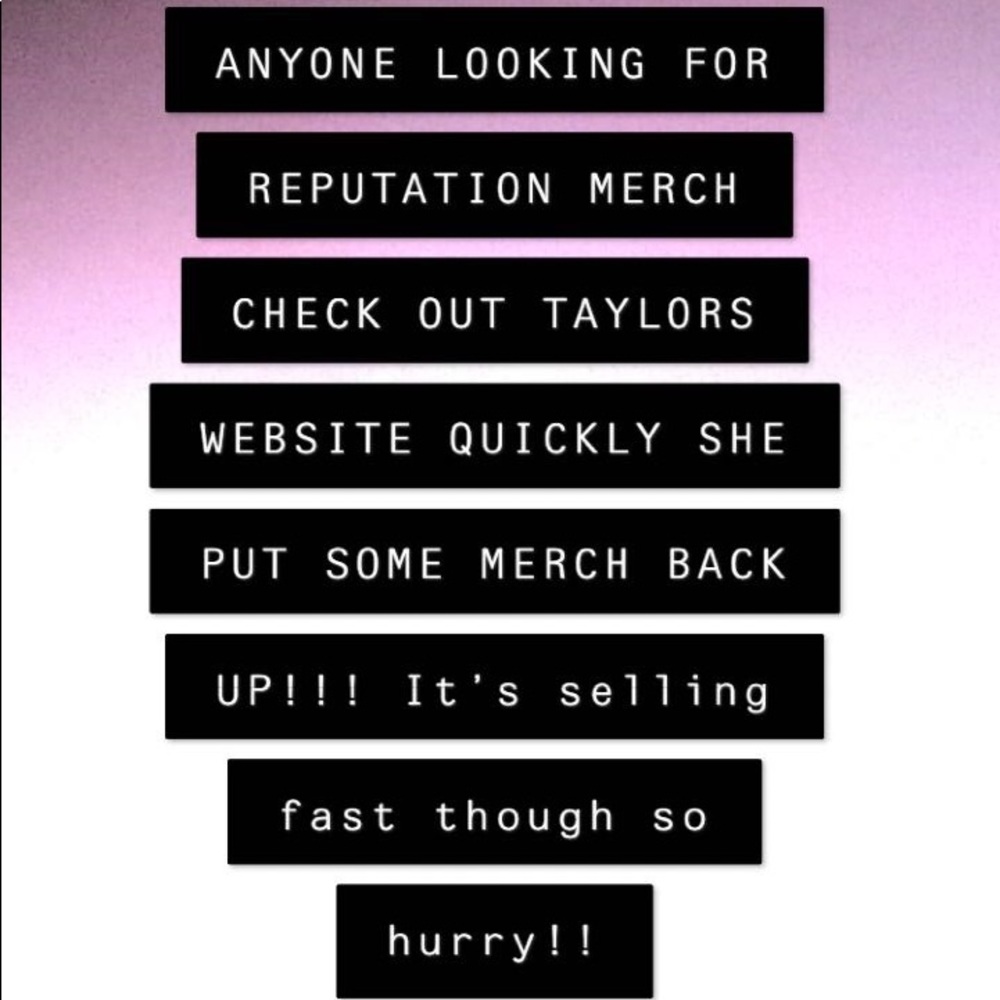 Taylor swift reputation merch selling out fast